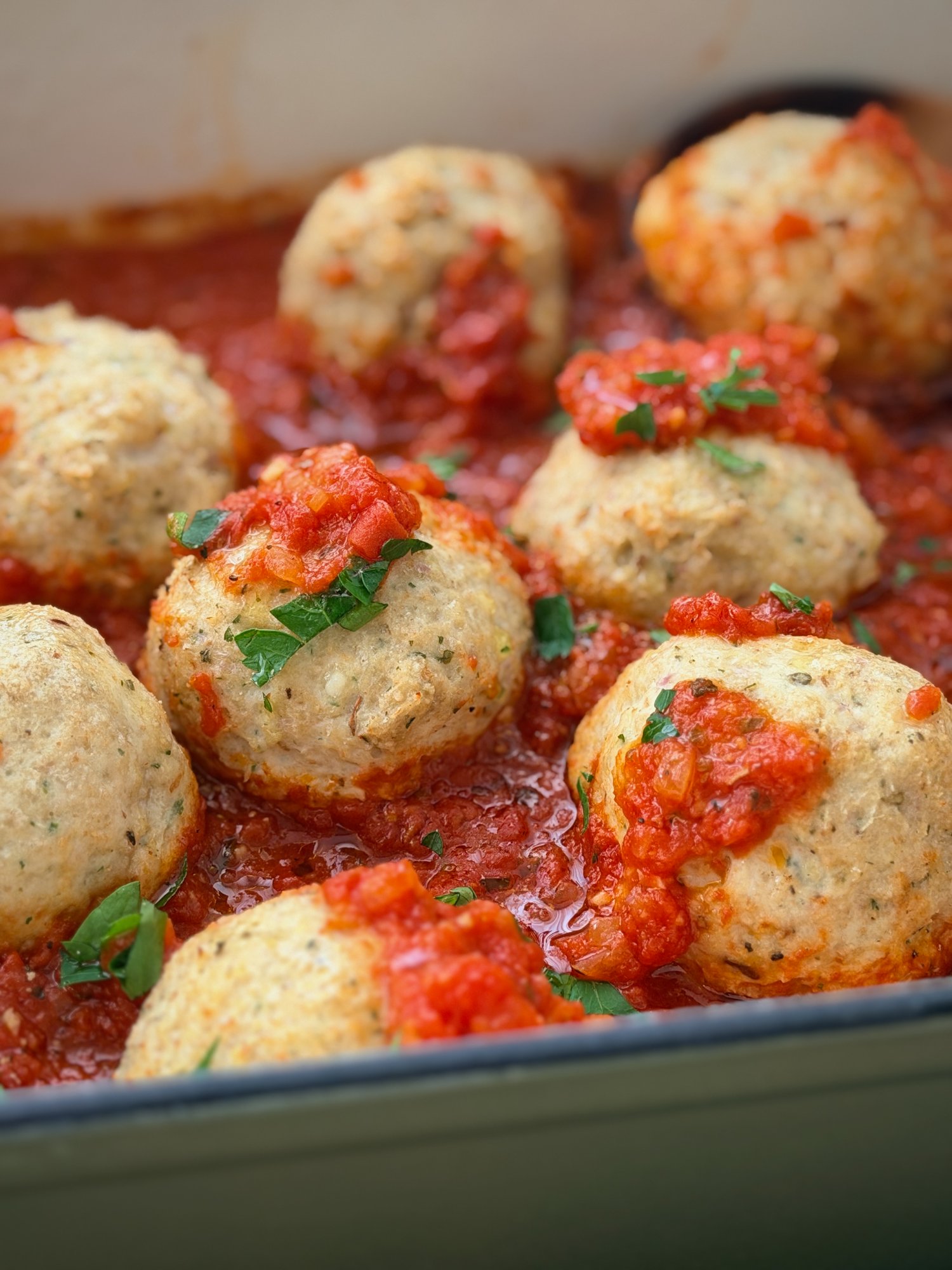 Oven-Baked Chicken Meatballs in Tomato Sauce
