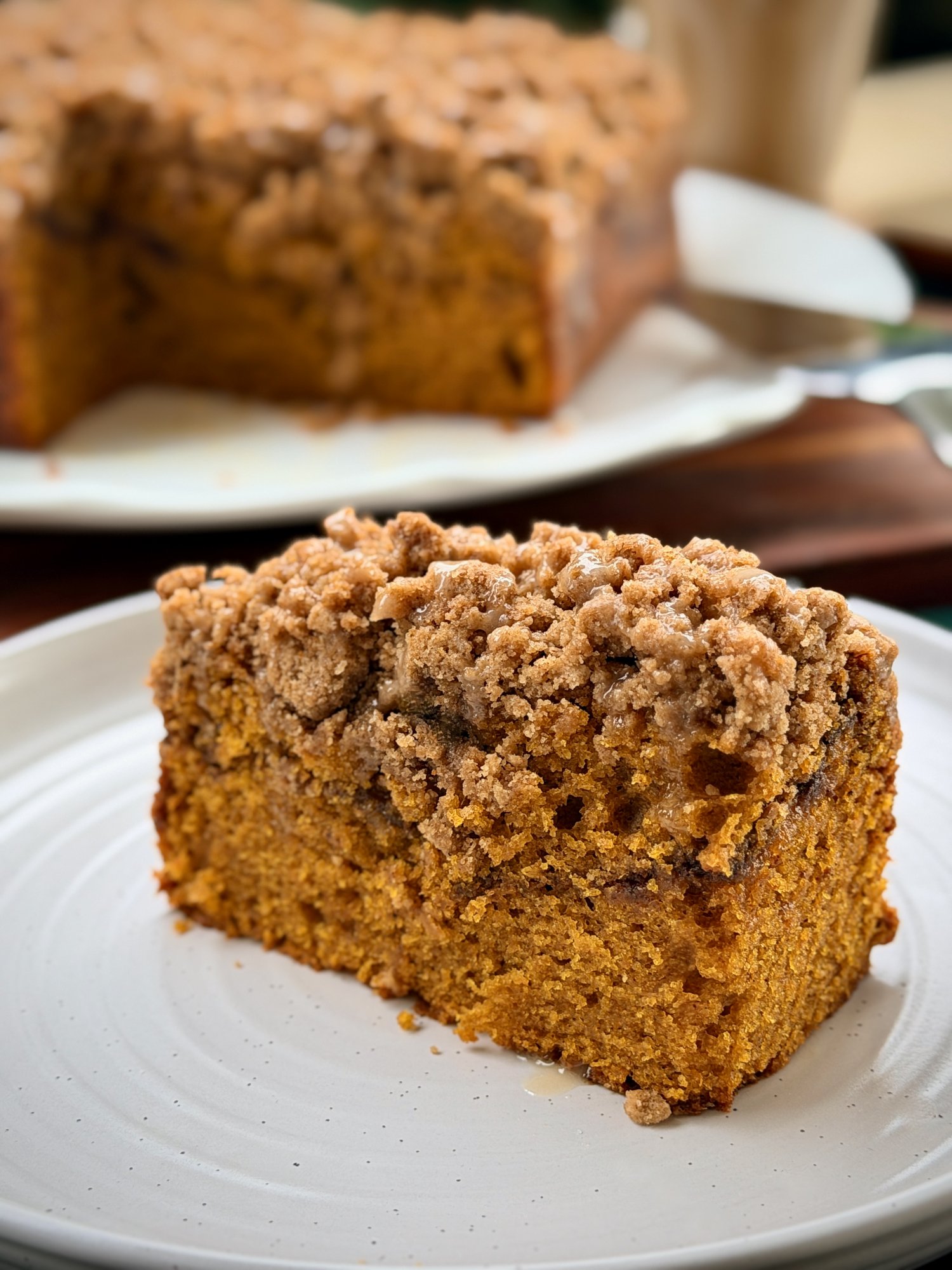Pumpkin Coffee Cake with Cinnamon Streusel and Maple Glaze