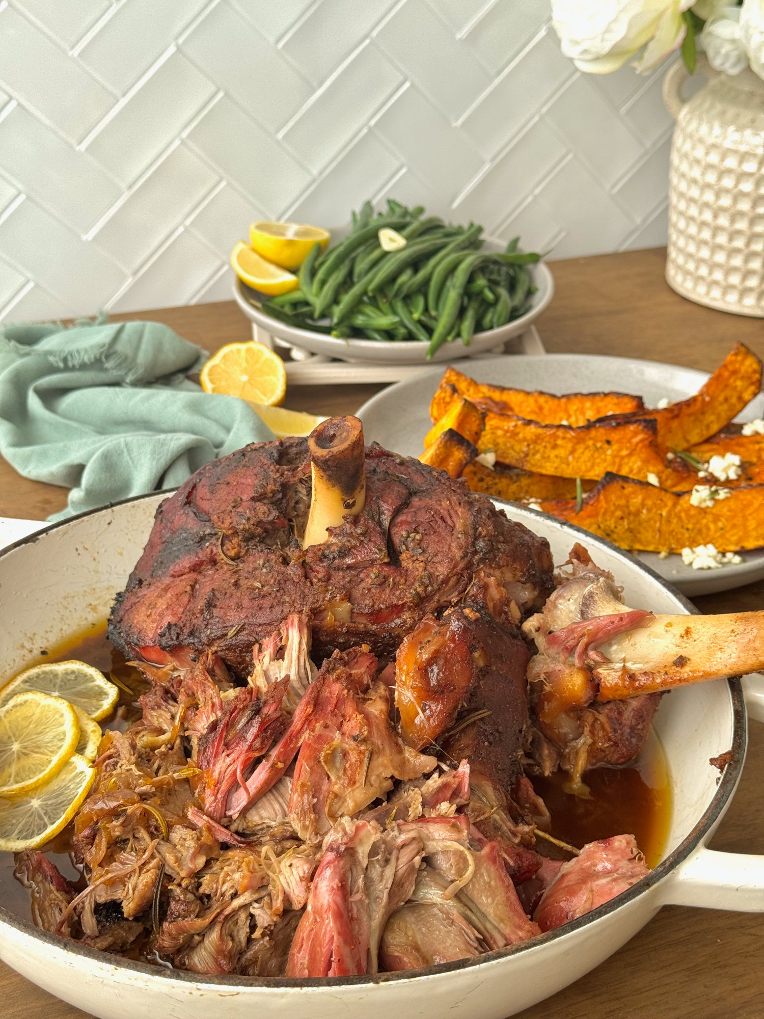 Portuguese style smoked pulled lamb with garlic, rosemary and rich pan juices.